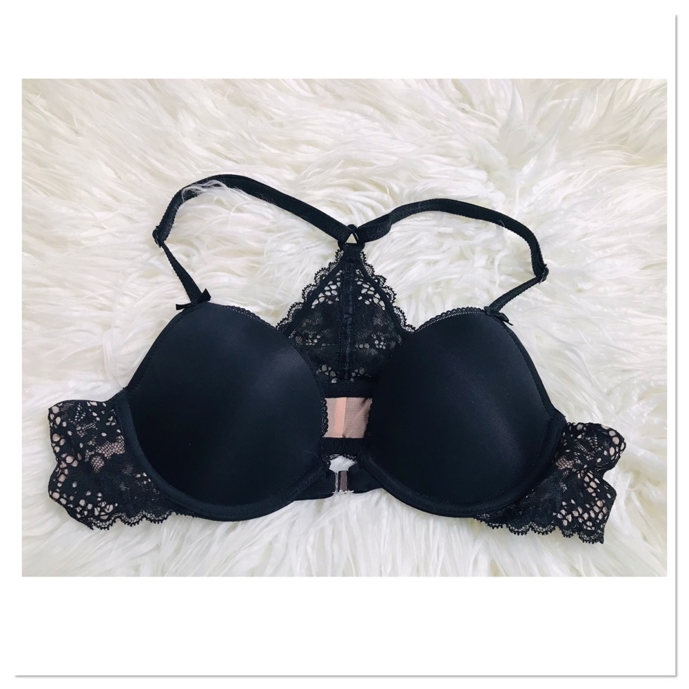 Adore Me Underwire Cup Lace Racerback Bra Front Closure Black Size 34A - Picture 1 of 10